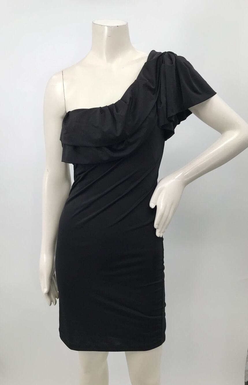 Baby Phat Black One Shoulder Jersey Knit Fitted Dress M Vintage Y2K